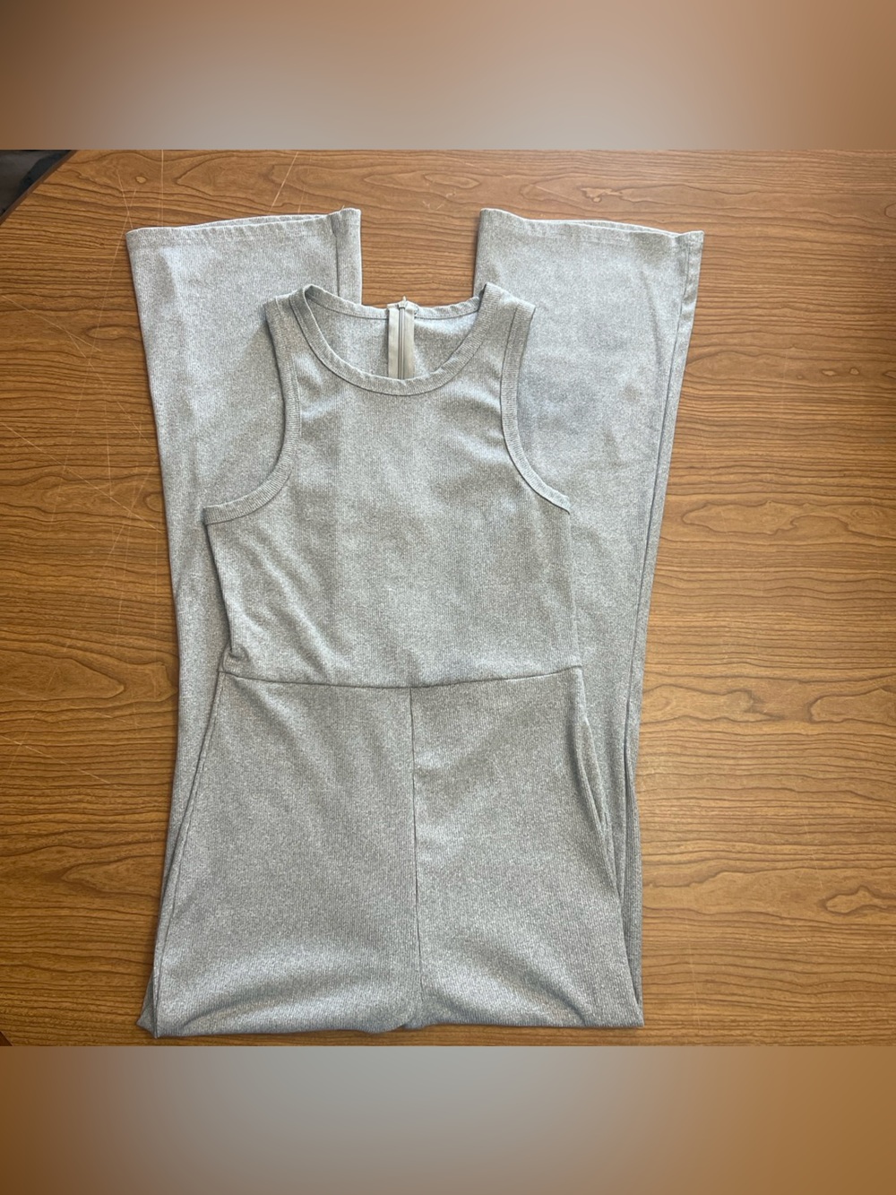 Sleeveless Gray/Silver Fitted Bootcut Jumpsuit w Zip Back- Size M